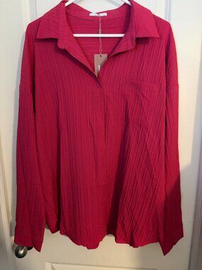 Hotouch Ladies Lightweight Textured Buttown Down Top- XL